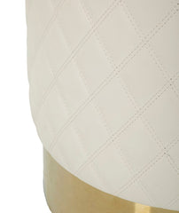 Pouf rond Sharon Cuir matelassé Blanc base dorée