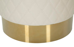 Pouf rond Sharon Cuir matelassé Blanc base dorée