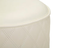 Pouf rond Sharon Cuir matelassé Blanc base dorée