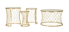 Ensemble de 4 tables en métal doré design en diamant plateau en verre trempé