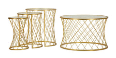 Ensemble de 4 tables en métal doré design en diamant plateau en verre trempé