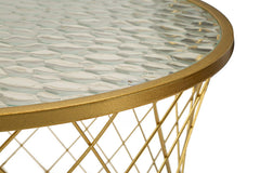 Ensemble de 4 tables en métal doré design en diamant plateau en verre trempé