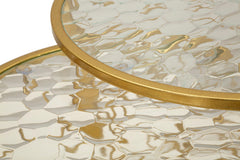 Ensemble de 4 tables en métal doré design en diamant plateau en verre trempé