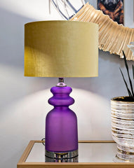 Lampe de table Milva verre violet et abat-jour velours doré