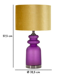 Lampe de table Milva verre violet et abat-jour velours doré