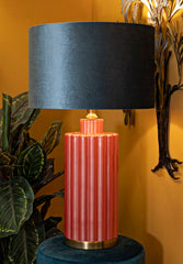 Lampe de table Hélène Verre Rouge abat-jour Velours Bleu