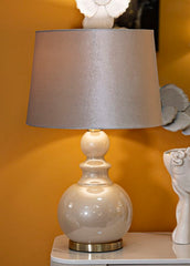 Lampe de table Perly Tower Verre Crème abat-jour Velours Crème