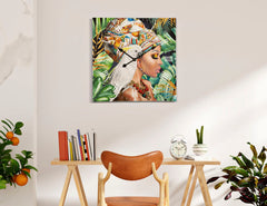 Horloge murale Kloe avec motif femme et perroquet couleurs vives