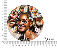 Horloge murale Kourt avec motif femme et papillons colorés