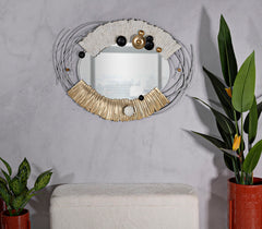 Miroir mural métal doré et argenté décorations noires