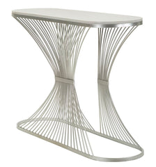 Console en métal argent plateau marbre