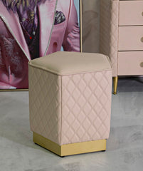 Pouf pentagonal matelassé Sharon Simili cuir Rose base Or