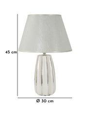 Lampe de table Emmi céramique blanche et abat-jour tissu argenté