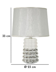 Lampe de table en céramique blanche et argentée abat-jour tissu argenté