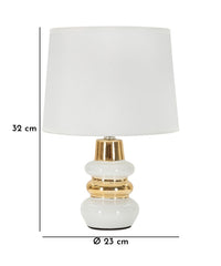 Lampe de table Liara Céramique Blanche et Dorée abat-jour en Tissu Blanc