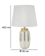 Lampe de table Cassy céramique blanche et dorée abat-jour en tissu blanc