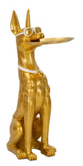 Statue de chien Pitbull dorée avec plateau