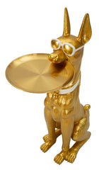 Statue de chien Pitbull dorée avec plateau