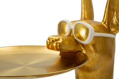 Statue de chien Pitbull dorée avec plateau