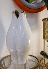 Vase en céramique blanche finitions dorées