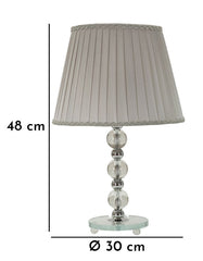 Lampe de table Tolly métal argenté et verre abat-jour tissu gris