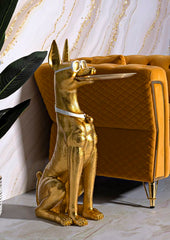 Statue de chien Pitbull dorée avec plateau