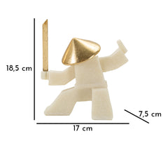 Statue de samouraï en résine beige détails dorés
