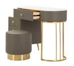 Bureau de lit Sharon Simili cuir Matelassé avec Pouf Métal Doré