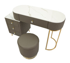 Bureau de lit Sharon Simili cuir Matelassé avec Pouf Métal Doré