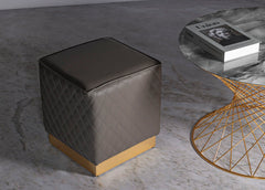 Tabouret carré Sharon Simili cuir Brun base Dorée