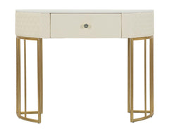 Console murale simili cuir matelassé pieds dorés