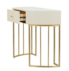 Console murale simili cuir matelassé pieds dorés