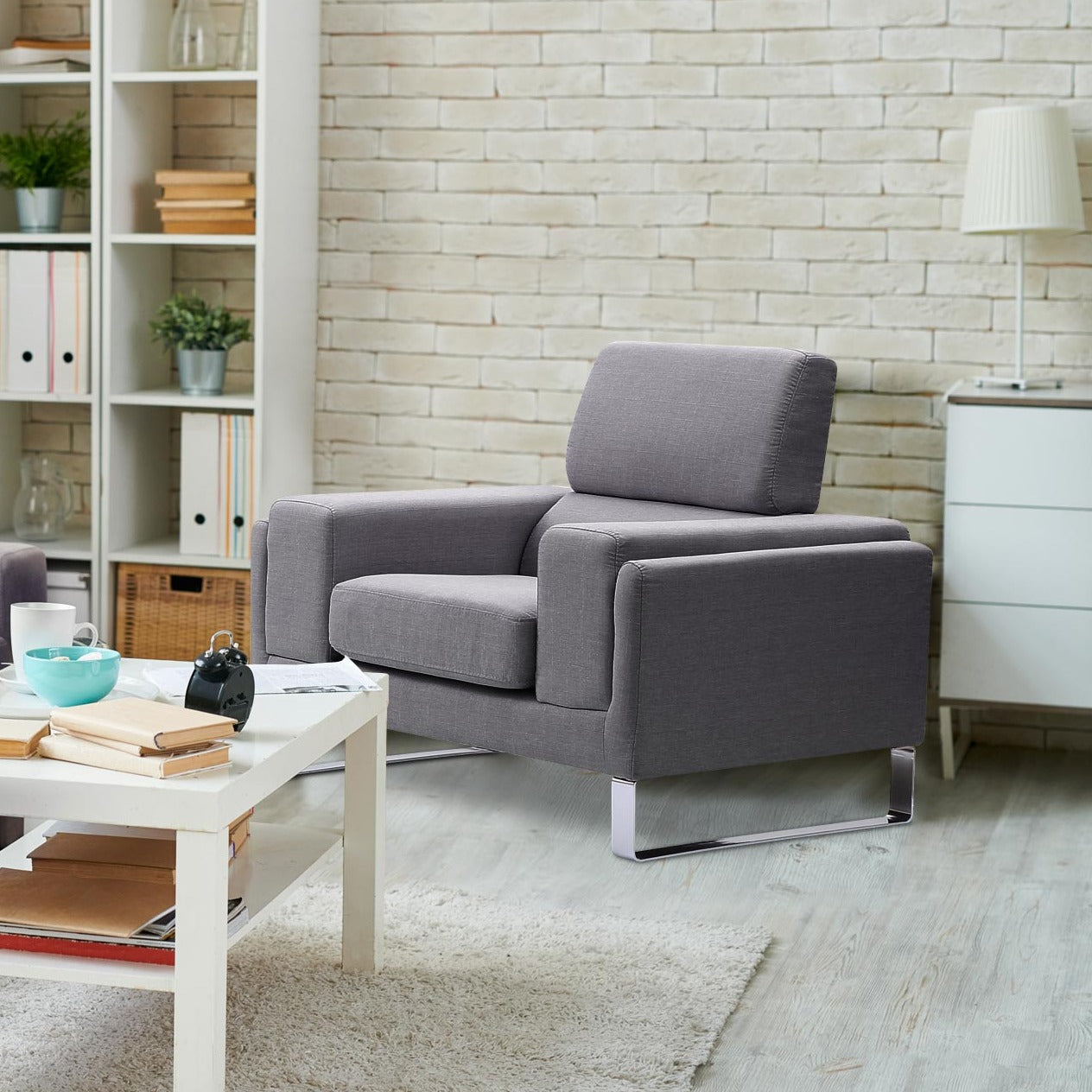 Canapé 3 places Barth en tissu Gris clair en biais