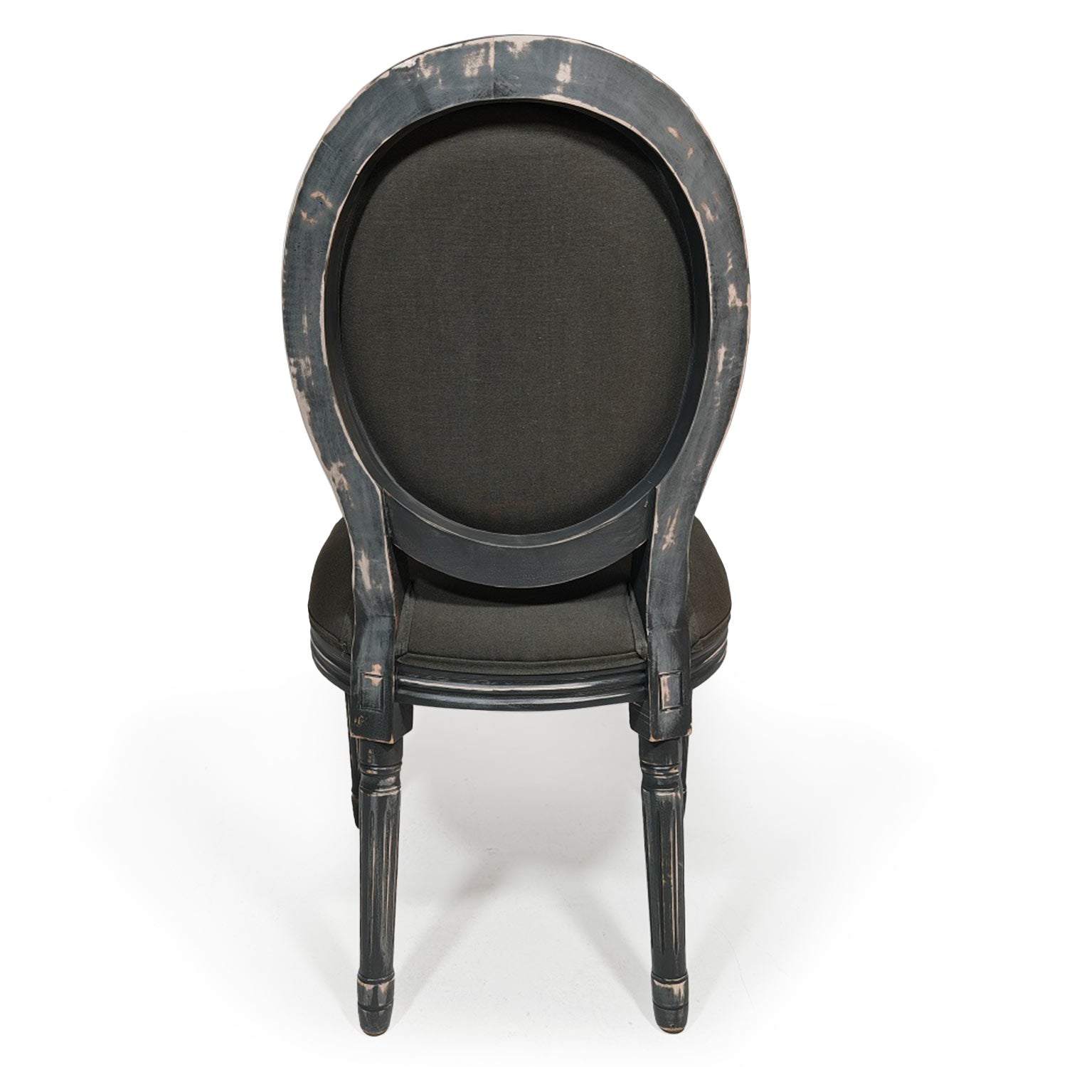 Lot de 2 chaises de style médaillon Louis XVI Bois gris patiné & tissu gris