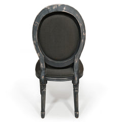 Lot de 2 chaises de style médaillon Louis XVI Bois gris patiné & tissu gris
