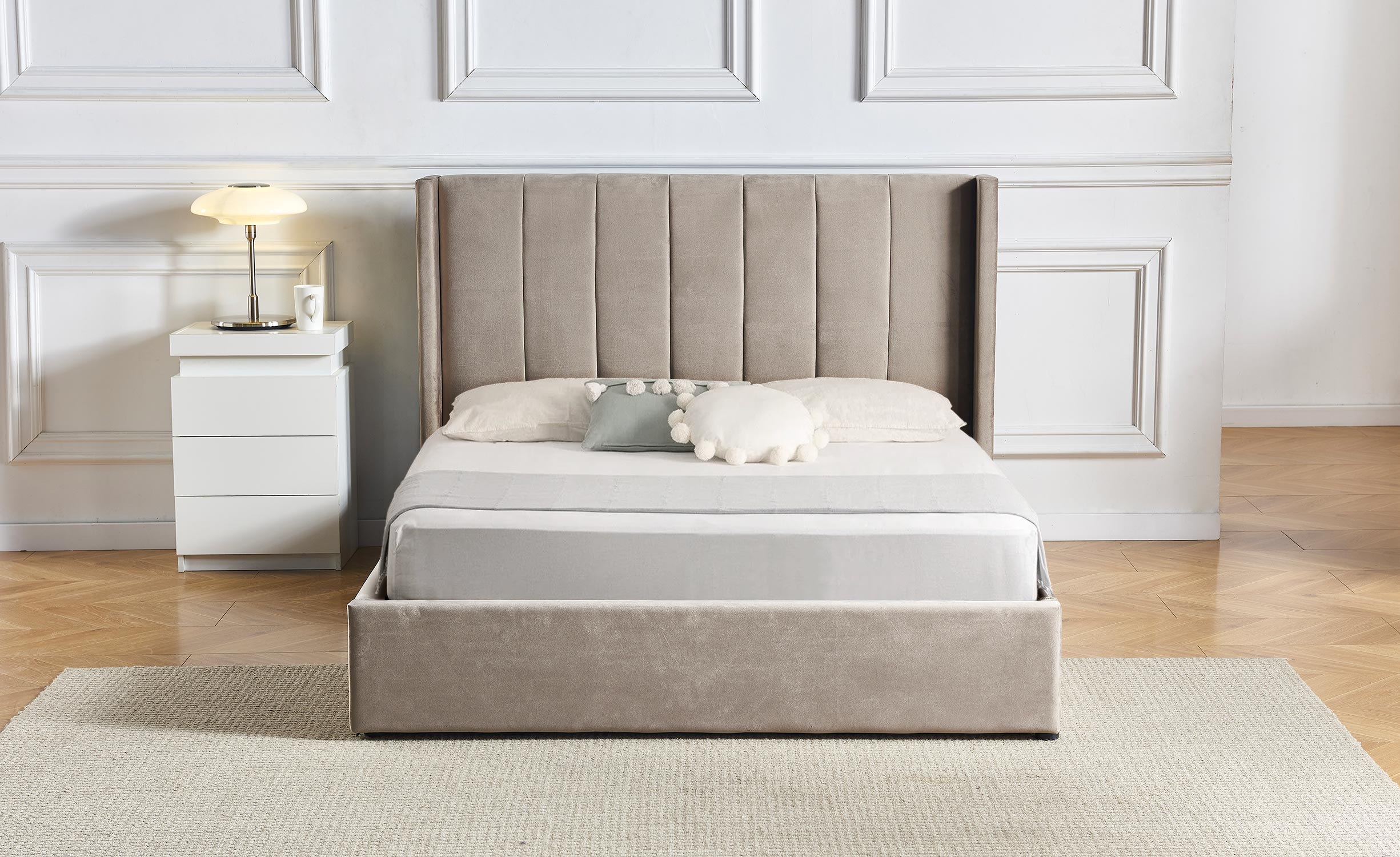 Lit double Magorial avec sommier relevable 160x200cm Velours Taupe