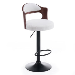 Lot de 2 chaises de bar Ruben Métal noir avec Bois noisette & Tissu bouclette Crème