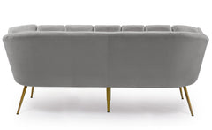 Canapé Arneris 3 places arrondi velours argent pieds or
