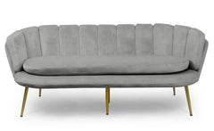 Canapé Arneris 3 places arrondi velours argent pieds or