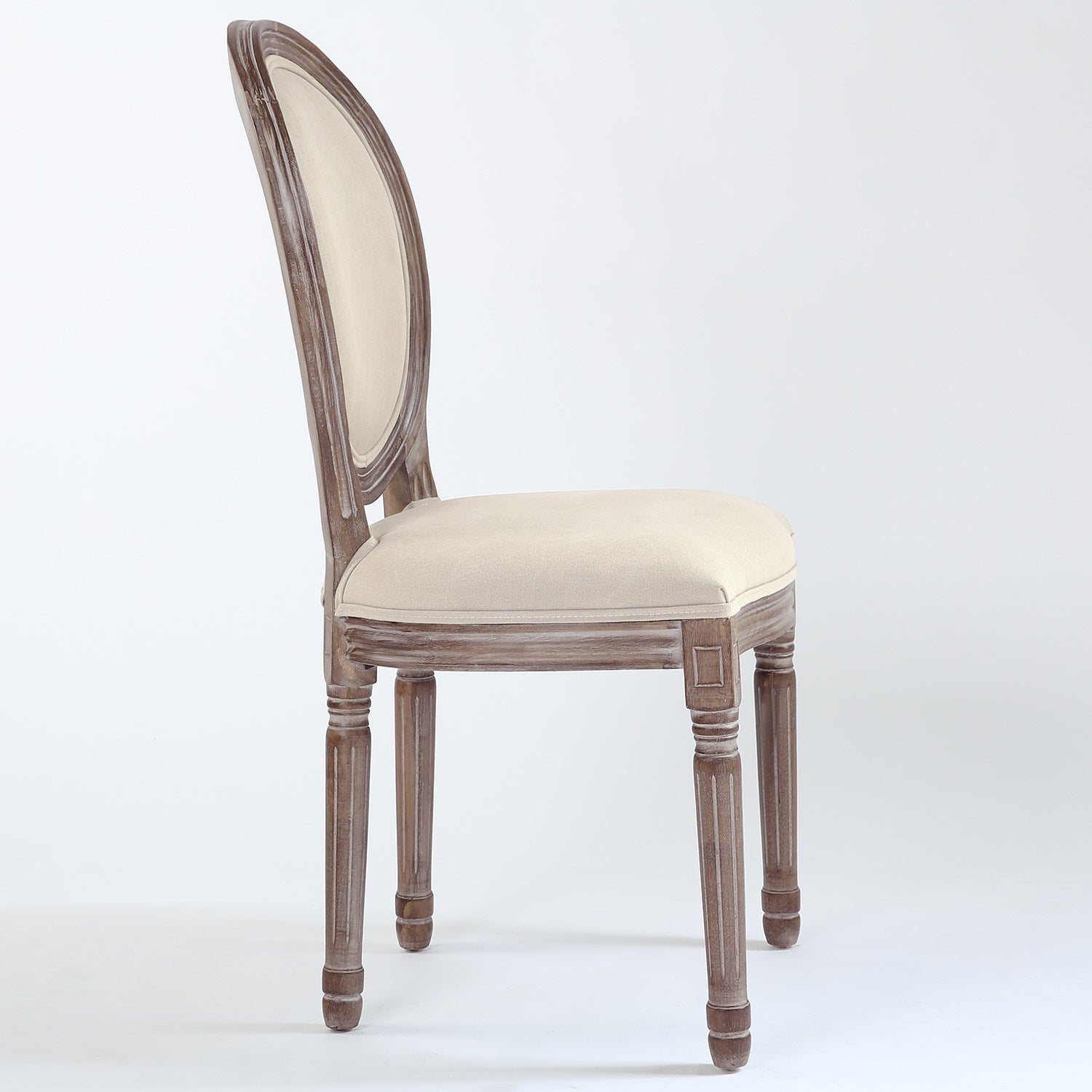 La chaise médaillon Louis XVI tissu beige vue de profil