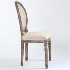 La chaise médaillon Louis XVI tissu beige vue de profil