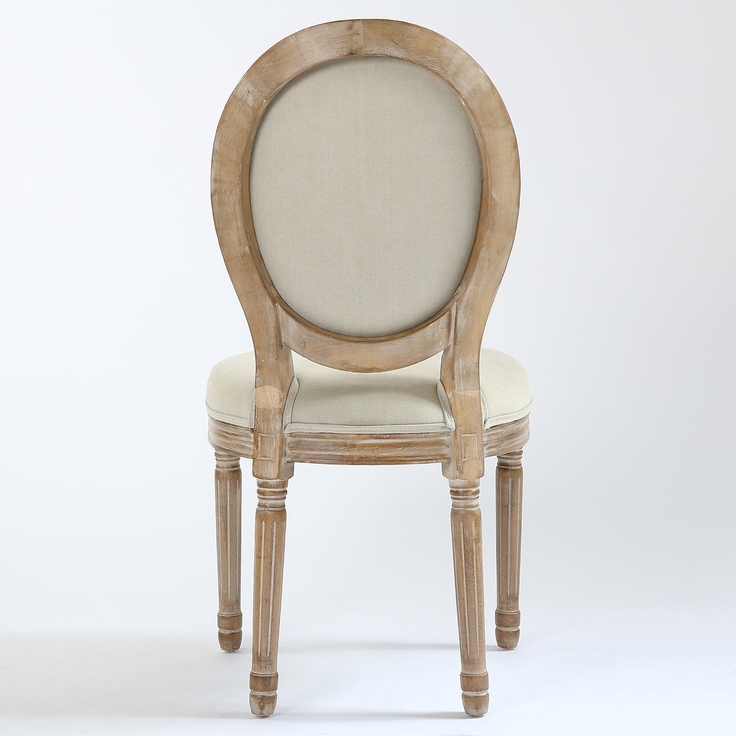 La chaise médaillon Louis XVI tissu beige vue de dos