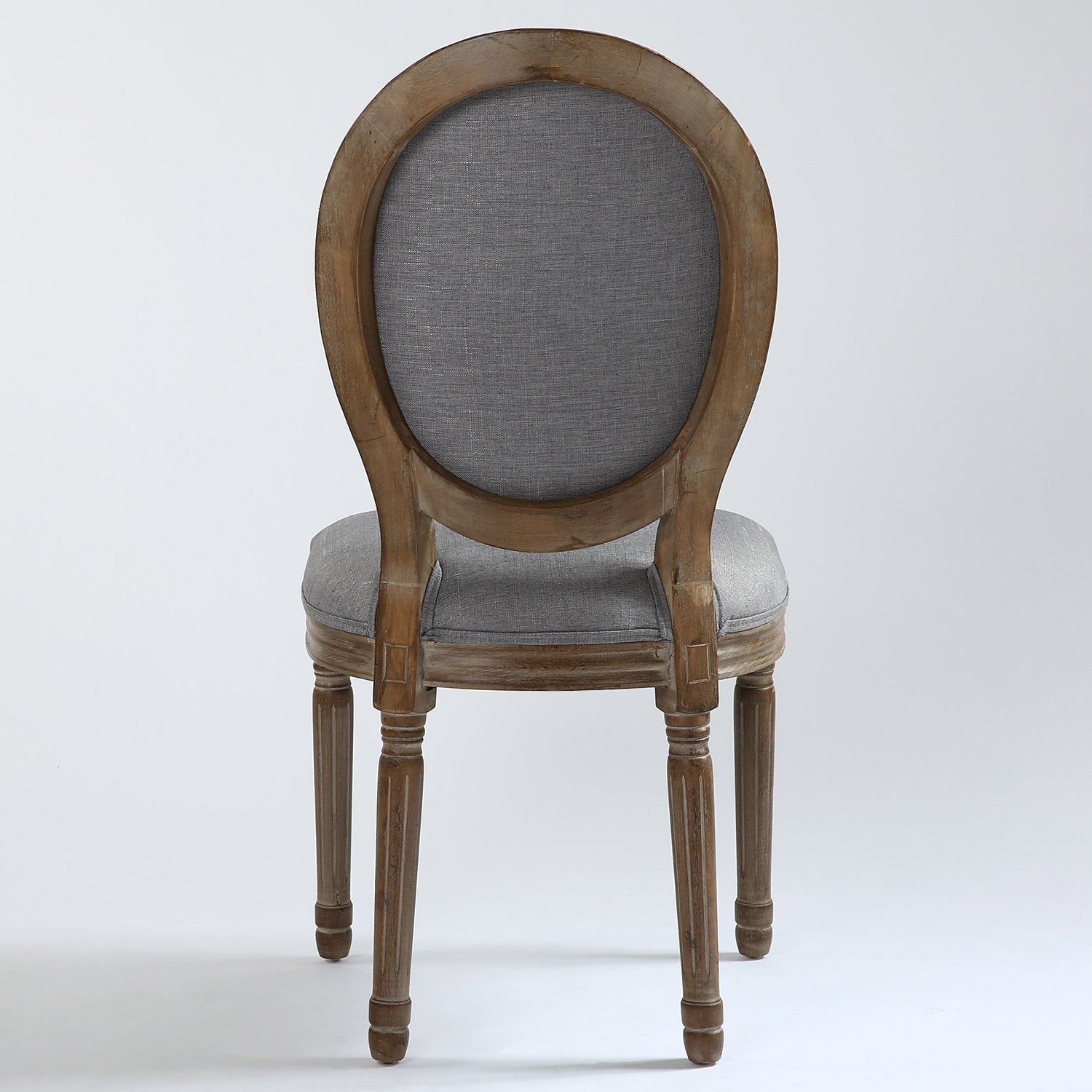 La chaise médaillon Louis XVI tissu gris clair vue de dos