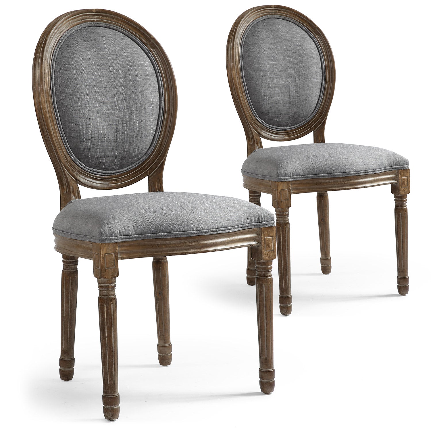 Lot de 2 chaises de style, chaises Louis XVI tissu gris clair