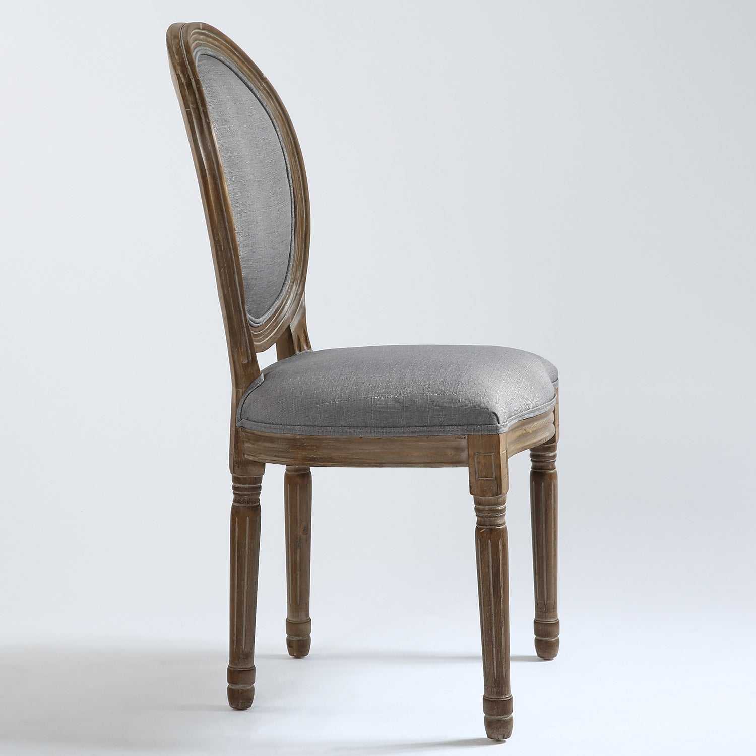 La chaise médaillon Louis XVI tissu gris clair vue de profil