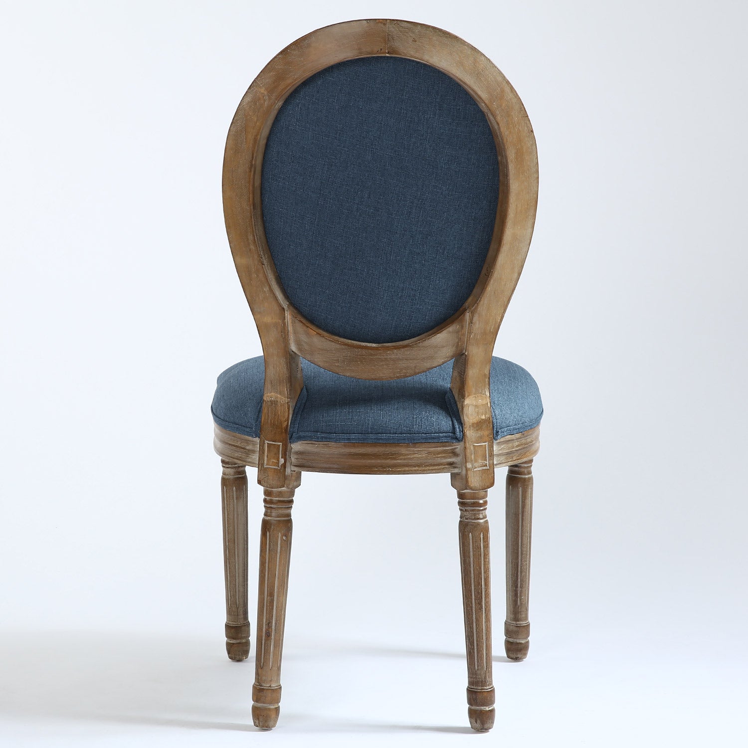La chaise médaillon Louis XVI tissu bleu vue de dos