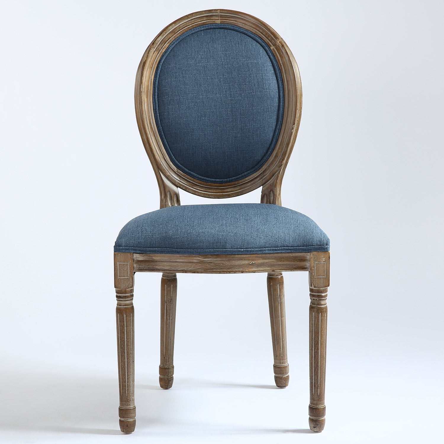 La chaise médaillon Louis XVI tissu bleu vue de face