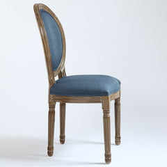 La chaise médaillon Louis XVI tissu bleu vue de profil