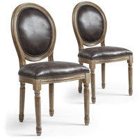 Ensemble de 2 chaises médaillon en tissu marron effet cuir vieilli