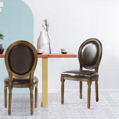 Lot de 2 chaises de style, chaises Louis XVI Simili (P.U) marron et bois patiné or